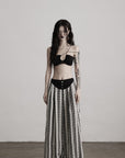 DOINDULGE Lace Strapless Crop Top with Beaded Halter Detail