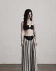 DOINDULGE Lace Strapless Crop Top with Beaded Halter Detail