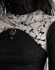 DOINDULGE Contrast Splatter Panel High Neck Long Sleeve T-Shirt