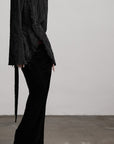 DOINDULGE Textured Asymmetric Blazer with Ruffled Edge and Fitted Silhouette