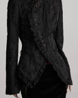 DOINDULGE Textured Asymmetric Blazer with Ruffled Edge and Fitted Silhouette