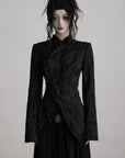 DOINDULGE Textured Asymmetric Blazer with Ruffled Edge and Fitted Silhouette
