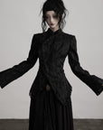 DOINDULGE Textured Asymmetric Blazer with Ruffled Edge and Fitted Silhouette