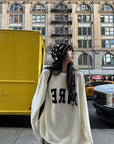 WARDEN EDGE Oversized Knit Sweater with Distressed Bold WRE Logo