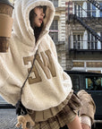 WARDEN EDGE Oversized Wool-like Fleece Hoodie with WE Letter Patch