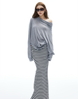 IAMXIAA Striped Bodycon Maxi Skirt Slim Fit Stretch Long Skirt