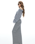 IAMXIAA Striped Bodycon Maxi Skirt Slim Fit Stretch Long Skirt