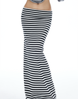 IAMXIAA Striped Bodycon Maxi Skirt Slim Fit Stretch Long Skirt