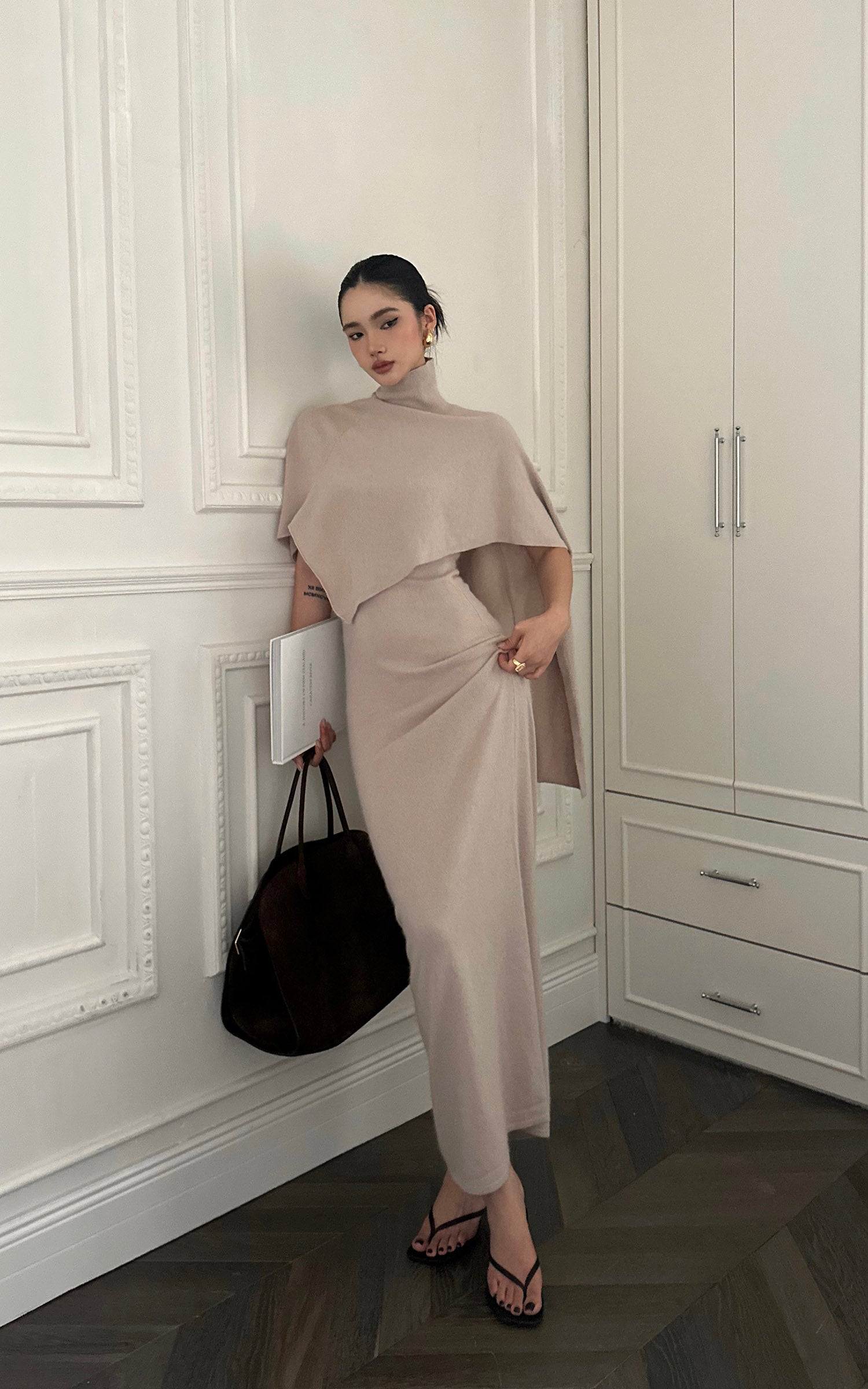 chinese dress ladies ROVENTE Knit Maxi Dress Two Piece Set with Drape Shawl – PINKPARKS