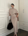 ROVENTE Knit Maxi Dress Two Piece Set with Drape Shawl