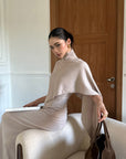ROVENTE Knit Maxi Dress Two Piece Set with Drape Shawl