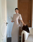 ROVENTE Knit Maxi Dress Two Piece Set with Drape Shawl