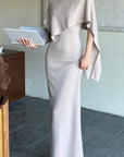 ROVENTE Knit Maxi Dress Two Piece Set with Drape Shawl