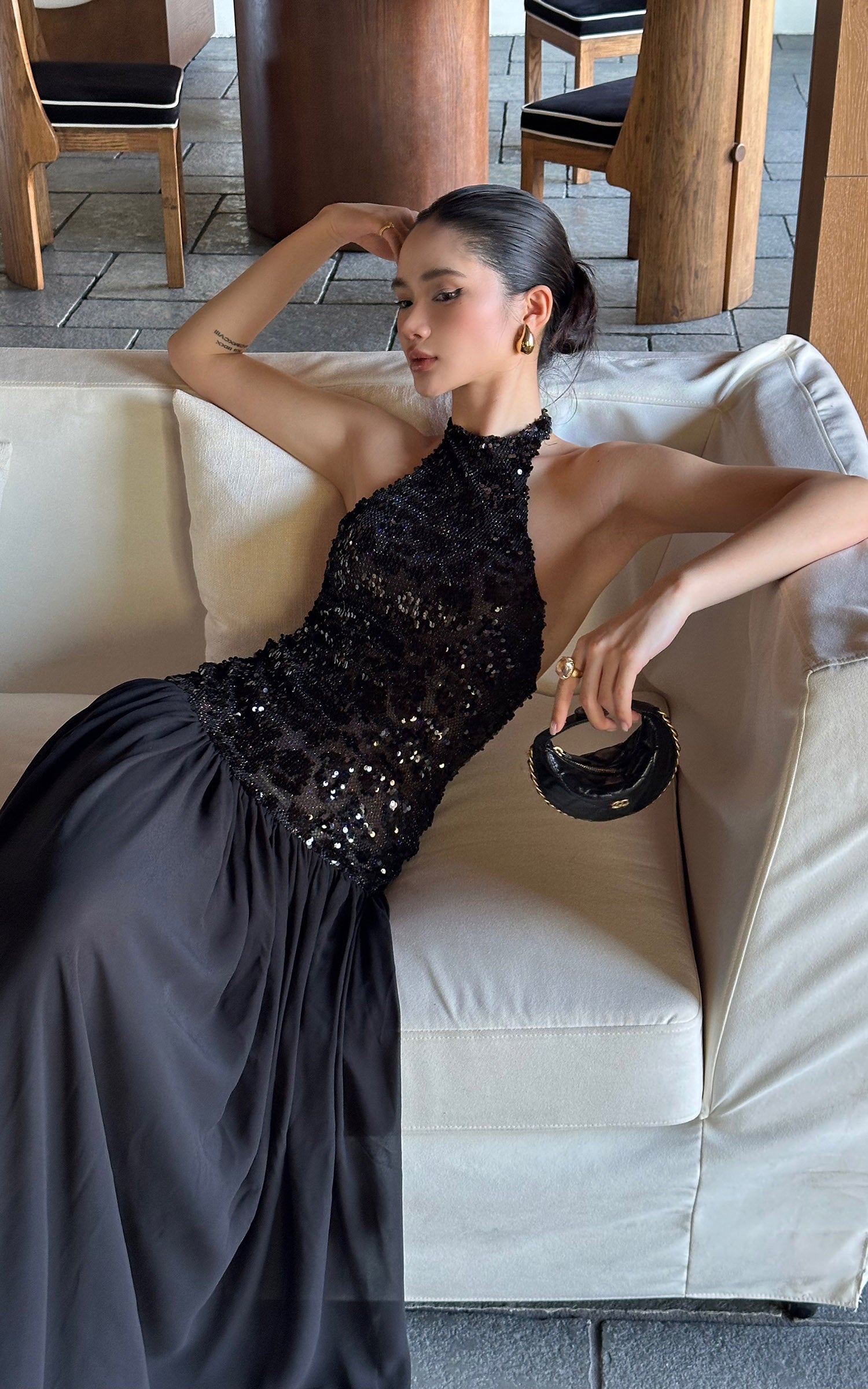 ROVENTE Sequined Halter Maxi Dress PINKPARKS ROVENTE Sequined Halter Maxi Dress PINKPARKS