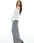 IAMXIAA Striped Bodycon Maxi Skirt Slim Fit Stretch Long Skirt