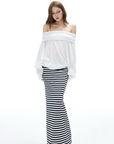 IAMXIAA Striped Bodycon Maxi Skirt Slim Fit Stretch Long Skirt
