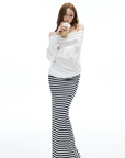 IAMXIAA Striped Bodycon Maxi Skirt Slim Fit Stretch Long Skirt