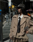 WARDEN EDGE Cropped Wool-Like Coat with Double Breasted Design and Structured Lapel