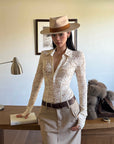 ROVENTE Lace Sheer Shirt with Collar and Long Sleeves