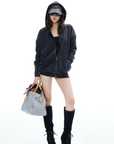 IAMXIAA Washed Zip Up Hoodie Jacket with Oversized Fit