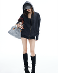 IAMXIAA Washed Zip Up Hoodie Jacket with Oversized Fit