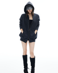 IAMXIAA Washed Zip Up Hoodie Jacket with Oversized Fit