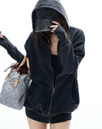 IAMXIAA Washed Zip Up Hoodie Jacket with Oversized Fit