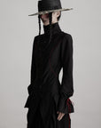 DOINDULGE Asymmetric Hem Shirt with Red Stitch Detail