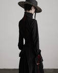 DOINDULGE Asymmetric Hem Shirt with Red Stitch Detail