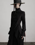 DOINDULGE Asymmetric Hem Shirt with Red Stitch Detail
