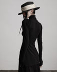 DOINDULGE High Neck Ruched Long Sleeve Top with Draped Front Detail