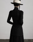 DOINDULGE High Neck Ruched Long Sleeve Top with Draped Front Detail