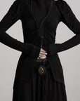 DOINDULGE High Neck Ruched Long Sleeve Top with Draped Front Detail
