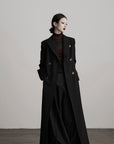 DOINDULGE Double Breasted Long Coat with Pinstripe and Contrast Lining