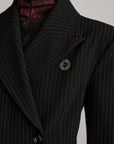 DOINDULGE Double Breasted Long Coat with Pinstripe and Contrast Lining