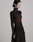 DOINDULGE Sheer Textured Turtleneck Top