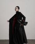 DOINDULGE Double Breasted Long Coat with Pinstripe and Contrast Lining