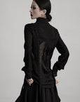 DOINDULGE Deconstructed Panel Shirt with Sheer Back and Embroidered Trims