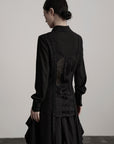 DOINDULGE Deconstructed Panel Shirt with Sheer Back and Embroidered Trims