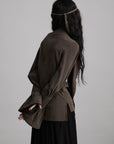 DOINDULGE Draped Sleeve Top with Layered Neckline