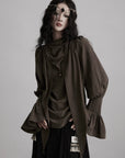 DOINDULGE Draped Sleeve Top with Layered Neckline