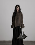 DOINDULGE Draped Sleeve Top with Layered Neckline