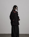 DOINDULGE Oversized Black Shirt with Contrast Collar and Pleated Front