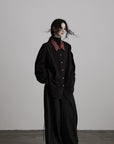 DOINDULGE Oversized Black Shirt with Contrast Collar and Pleated Front