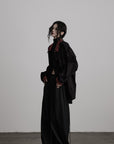 DOINDULGE Oversized Black Shirt with Contrast Collar and Pleated Front