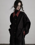 DOINDULGE Oversized Black Shirt with Contrast Collar and Pleated Front