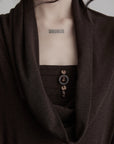 DOINDULGE Draped Knit Maxi Dress with Cowl Neck and Natural Button Detail