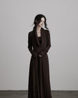DOINDULGE Draped Knit Maxi Dress with Cowl Neck and Natural Button Detail