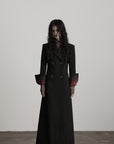 DOINDULGE Double Breasted Long Coat with Pinstripe and Contrast Lining