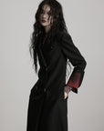 DOINDULGE Double Breasted Long Coat with Pinstripe and Contrast Lining